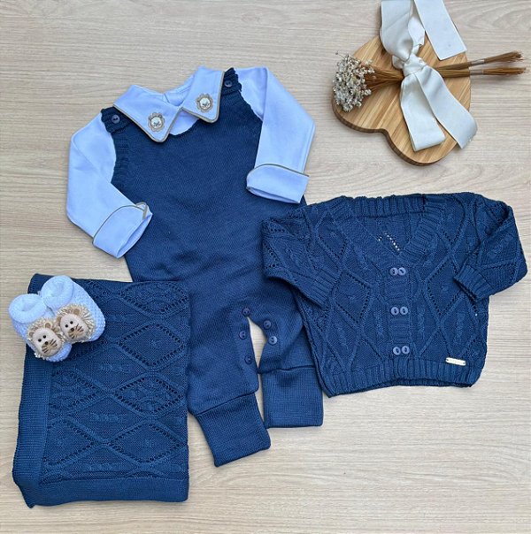 Saída de Maternidade Menino Madrid Dinhos Baby Tricot 5 Peças