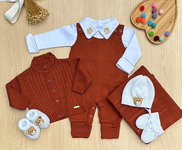 Saída de Maternidade Menino Bento Dinhos Baby Tricot 7 peças