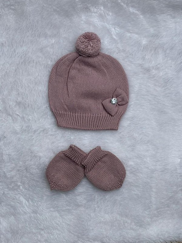 Kit Gorro Menina com Laço Tamine Dinhos Baby 2 Peças