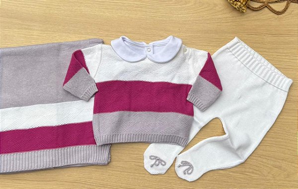 Saída de Maternidade Menina Colors Dinhos Baby Tricot 4 Peças