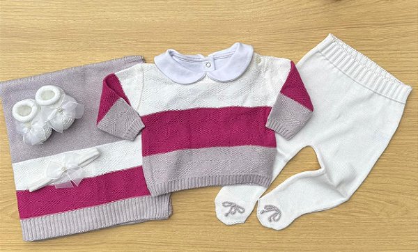 Saída de Maternidade Menina Colors Dinhos Baby Tricot 6 Peças