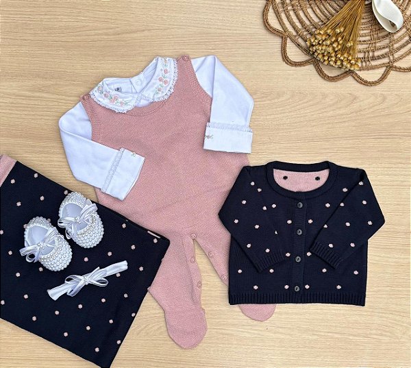 Saída de Maternidade Menina Poá 6 Peças Tricot Dinhos Baby