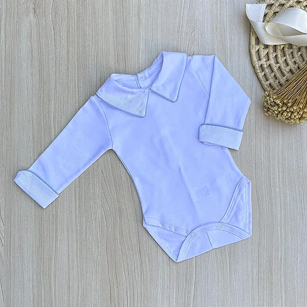 Body Menino Bebê Clássico Gola Pespontada Manga Longa Dinhos Baby