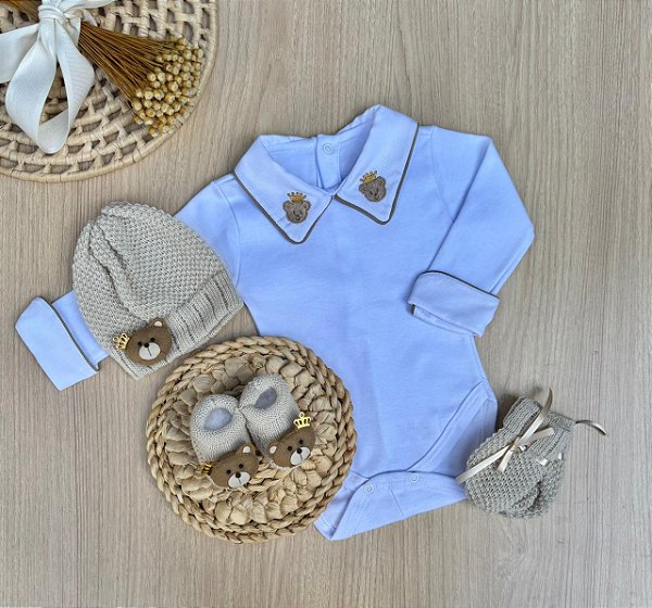 Saída de Maternidade Menino Urso Príncipe 4 Peças – Dinhos Baby
