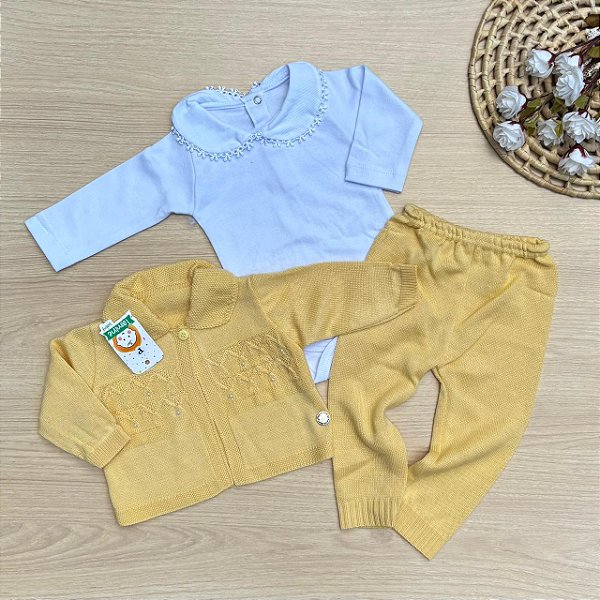 Conjunto Menina Camile Tamine 3 Peças Tricot Vermelho