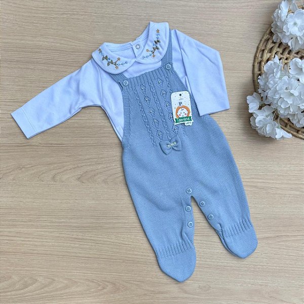 Jardineira Maria Carolina Tamine Menina 2 Peças Tricot