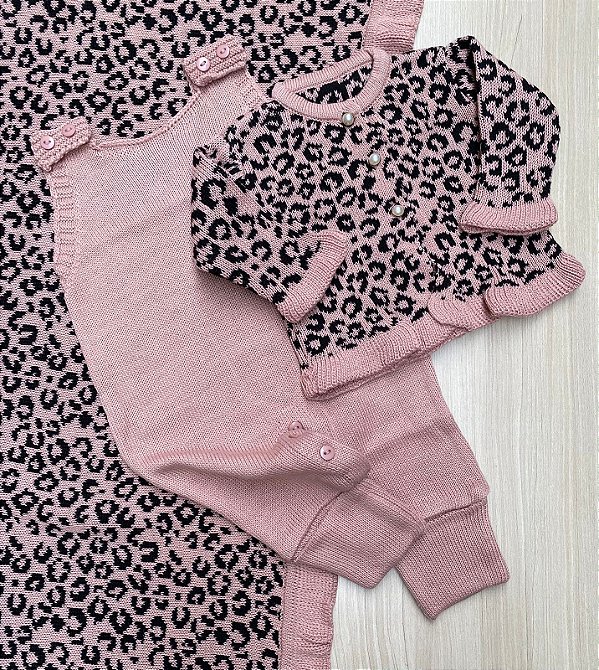 Saída de maternidade menina com estampa de onça 3 peças