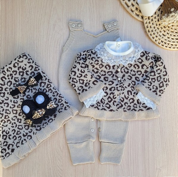 Saída de maternidade menina com estampa de onça 6 peças