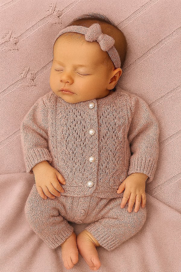 Saída de maternidade menina conjunto pipoca tricot 3 peças