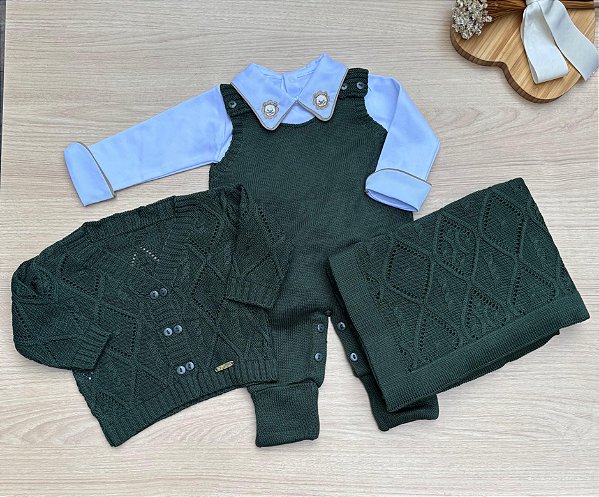 Saída de maternidade de menino Dubai em tricot 6 botões com 4 peças