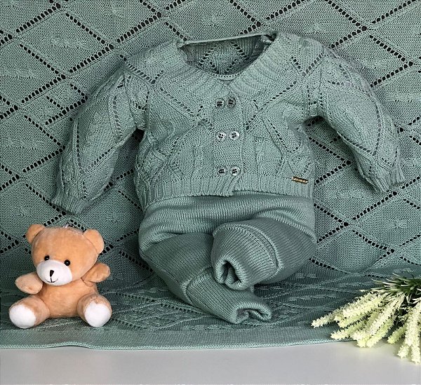 Saída de Maternidade Menino Dubai 6 Botões Tricot 3 Peças