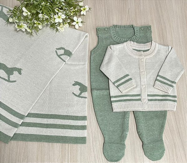 Saída de Maternidade Menino Texas Cavalinho Tricot 3 peças