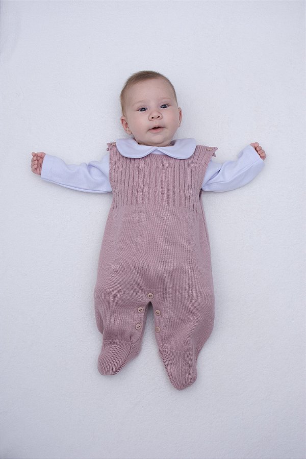 Saída de Maternidade Jardineira Menina Happy 2 Peças em Tricot Tamine Baby