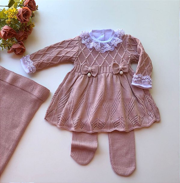 Saída de Maternidade Menina Gabriela Vestido - 4 peças