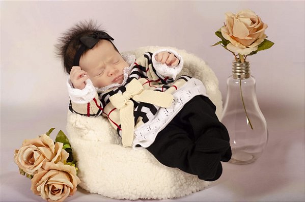 Saída de maternidade de menina vestido Xadrez 3 peças