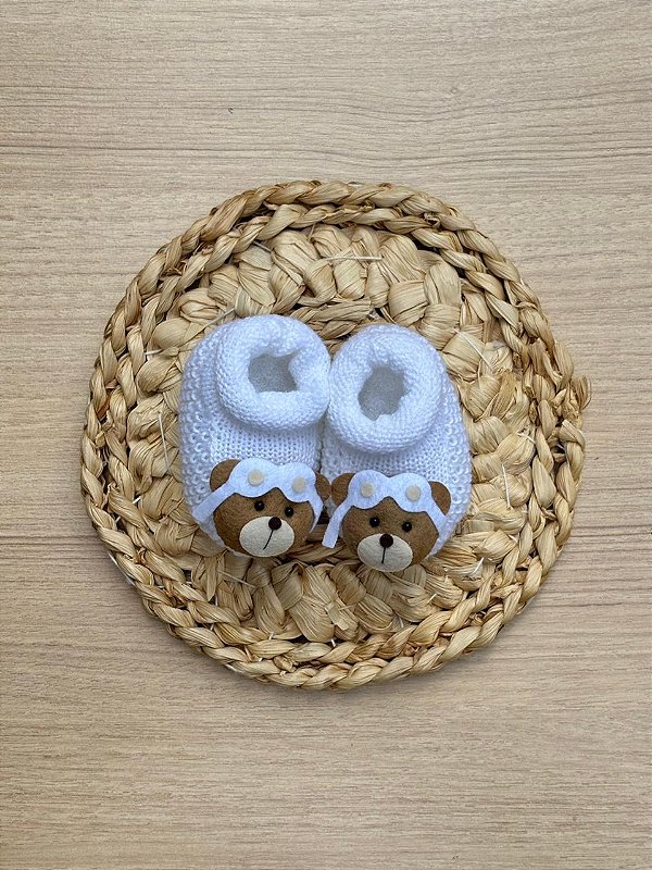 Sapatinhos de tricot aplique de urso principe