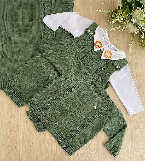 Saída de maternidade de menino leão tricot 4 peças completa safari