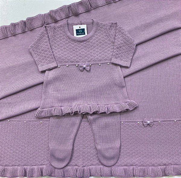 Saída de maternidade de menina vestido Luanda em tricot 3 peças