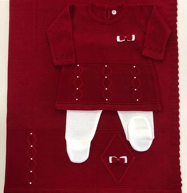 Saída de maternidade de menina vestido Camberra em tricot 3 peças