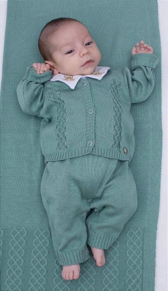 Saída de maternidade de menino em tricot Lucca 4 peças
