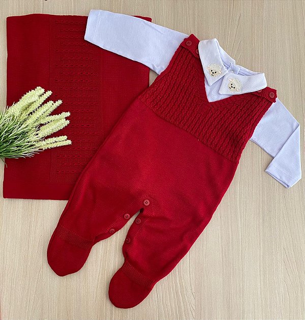 Saída de maternidade Gael em tricô com body bordado de ovelha 3 peças