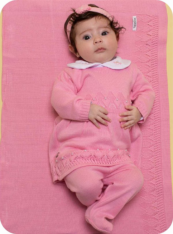 Saída de maternidade menina vestido Gabriela tricot 5 peças