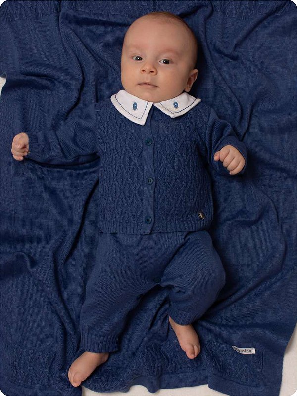 Saída de Maternidade Menino Luigi em Tricot 4 peças Dinhos Baby