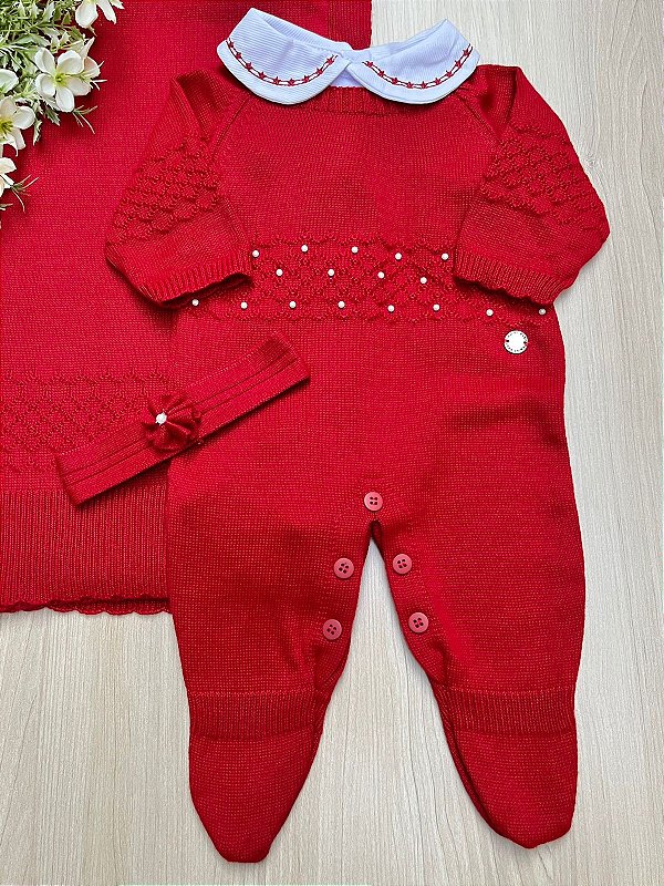 Saída de Maternidade Esther Macacão em Tricot 4 peças Dinhos Baby