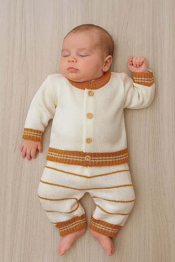 Conjunto casaco + calça em tricot 2 peças