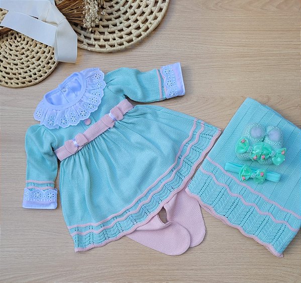 Saída de maternidade menina vestido Luna em tricot 6 peças