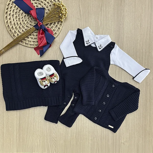 Saída de maternidade menino Alex tricot Marinheiro 5 peças