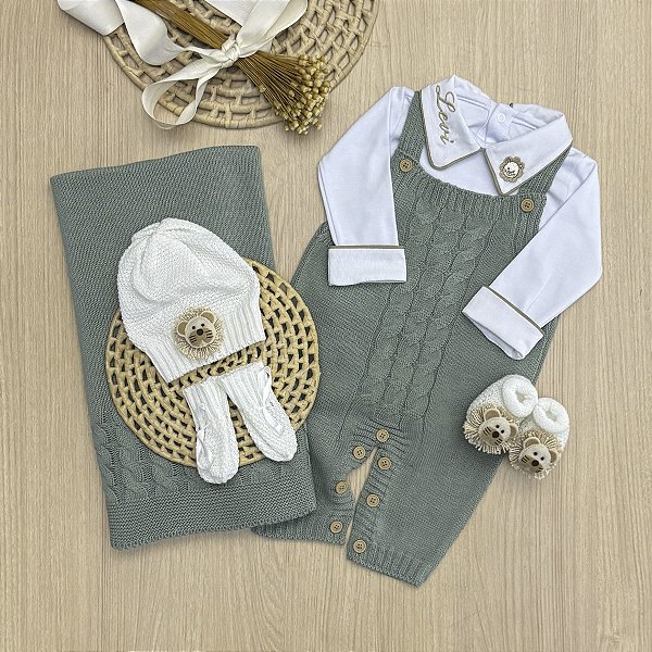 Saída de Maternidade Personalizada 6 Peças Jardineira Dinhos Baby