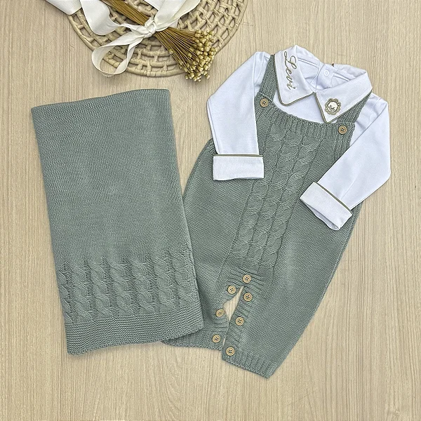 Saída de Maternidade Personalizada 3 Peças Jardineira Dinhos Baby