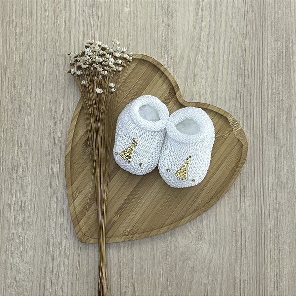 Sapatinho de Bebê para Batizado com Detalhe Religioso Delicado Dinhos Baby