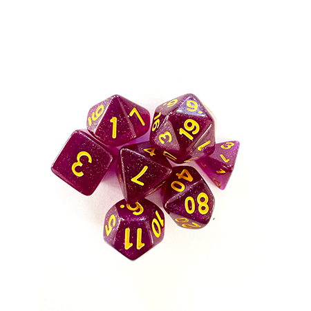 Central Dice - Kit Dados RPG: Glitter Roxo e Dourado