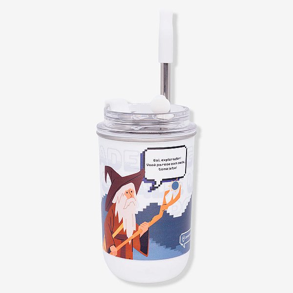 Copo Neo Com Canudo Explorador - 300ml - Zonacriativa - Pronta Entrega