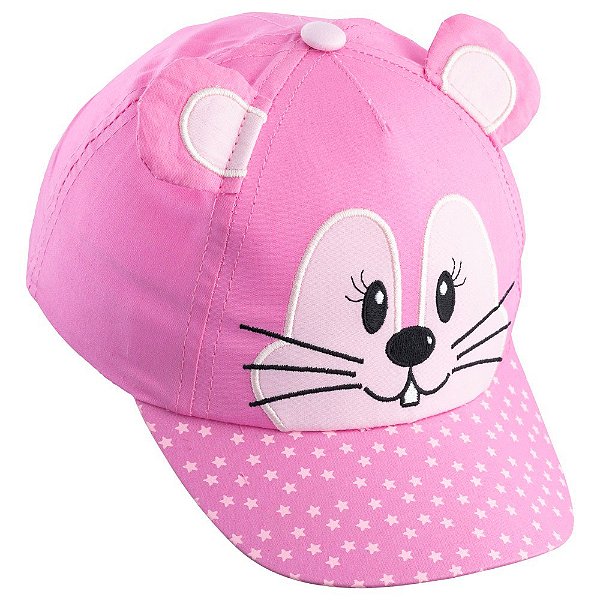 Boné Infantil Lúdico Feminino Pimpolho Rosa Ratinha com Orelhinhas 3D