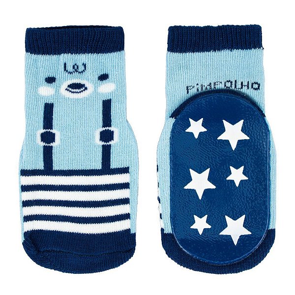 MEIA ANTIDERRAPANTE 16-20 MASCULINA PIMPOLHO AZUL/URSO