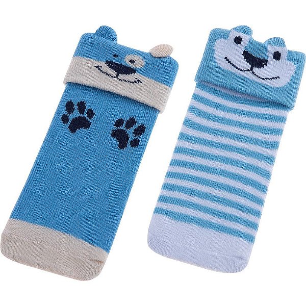 KIT MEIA LUDICA INFANTIL 00-15 MASC PIMPOLHO AZUL CACHORRO/AZUL URSO
