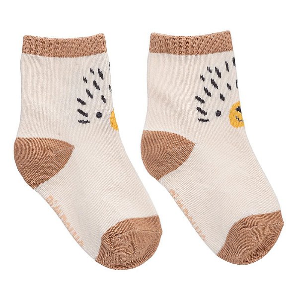 KIT 3 PARES DE MEIAS ESTAMPADA TAM 26-30 MASCULINA PIMPOLHO CREME PORCO ESPINHO