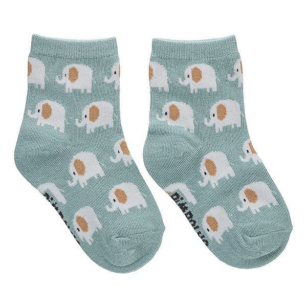 KIT 3 PARES DE MEIAS ESTAMPADA TAM 26-30 MASCULINA PIMPOLHO VERDE, BEGE E CINZA ELEFANTE