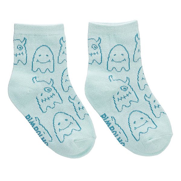 KIT 3 PARES DE MEIAS TAM 26-30 MASCULINA PIMPOLHO AZUL/VERDE/BRANCO MONSTRINHO