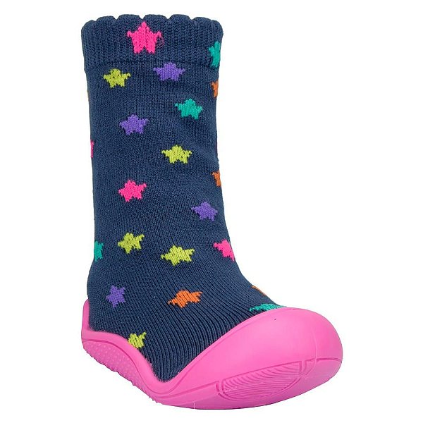 MEIA COM SOLA MONOCOLOR MARINHO ESTRELAS FEMININA PIMPOLHO