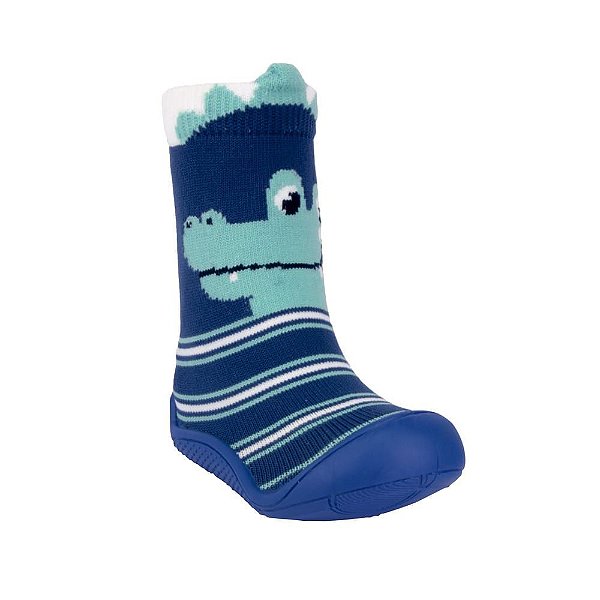 MEIA COM SOLA COMFORT LUDICA AZUL JACARE MASCULINA PIMPOLHO