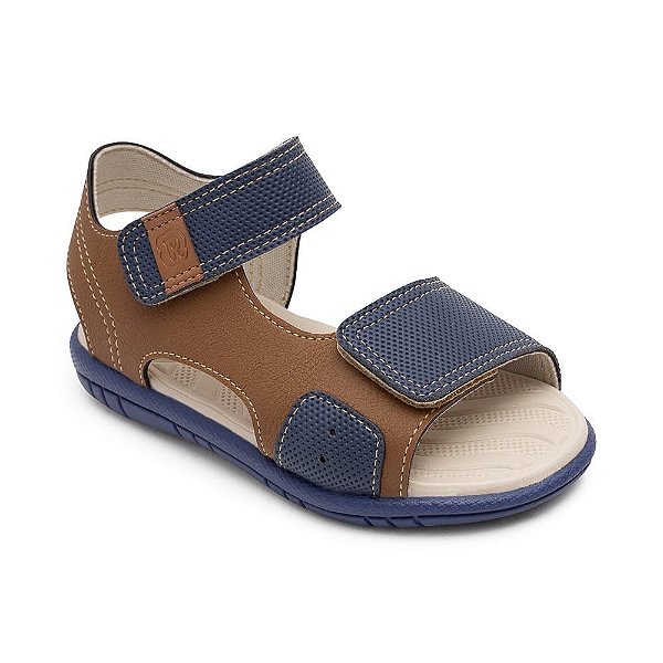 SANDALIA PIMPOLHO MARROM E AZUL FECHAMENTO VELCRO