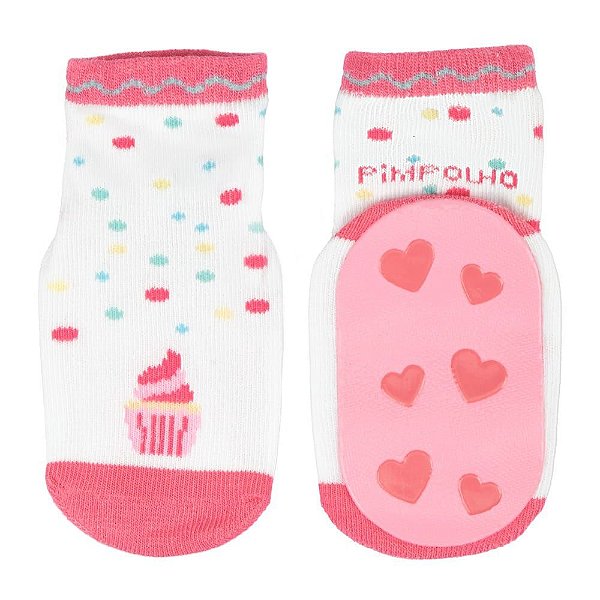MEIA ANTIDERRAPANTE 16-20 FEMININA PIMPOLHO ROSA CUPCAKE