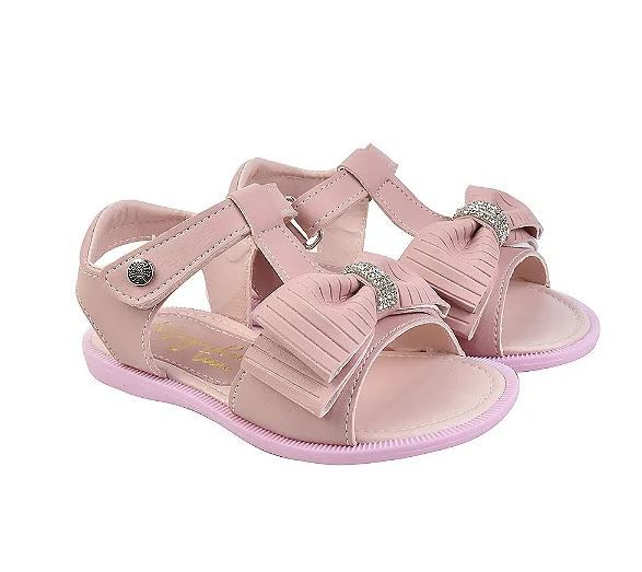 Sandália Feminina Infantil Rose com Laço e Strass