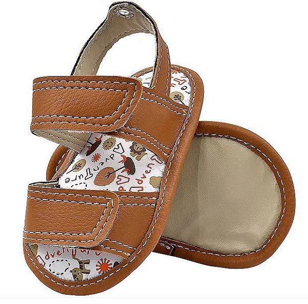 Sandália Baby Masculina Marrom Fechamento Velcro
