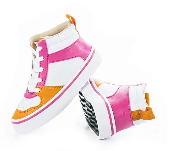 Tênis Mini Dominik Laranja Branco e Pink Diversão #progressivo
