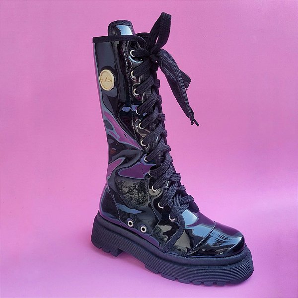 Bota Coturno Menina Rio Preto Verniz